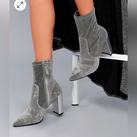 Chinese Laundry Shoes - Chinese Laundry Raine Silver Metallic Mid-Calf Sock Boots Sparkly Booties 7.5